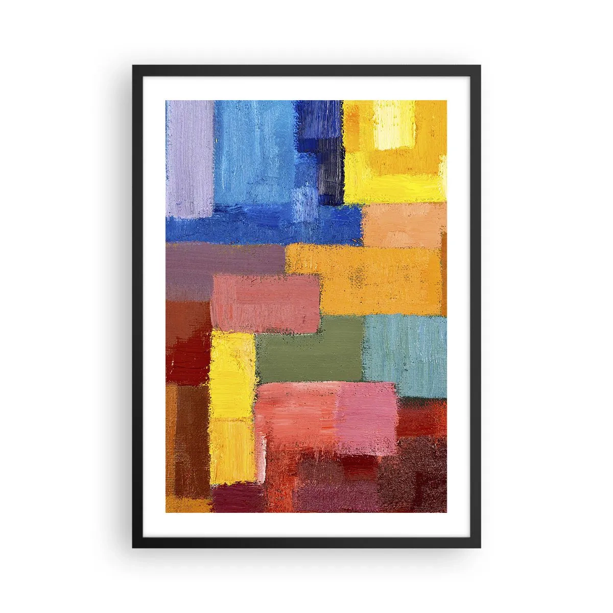 Plakát v černém rámu - Abstraktní barevné obdélníky v harmonické kompozici - 50x70cm - Každý jiný, všechny barevné - Moderní nástěnná dekorace do obývacího pokoje a ložnice ARTTOR