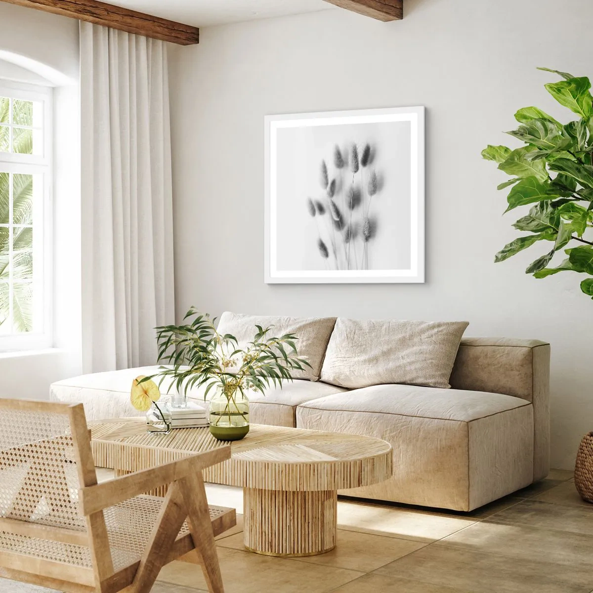 Plakát v bílém rámu - Její načechranost tráva - 50x50 cm