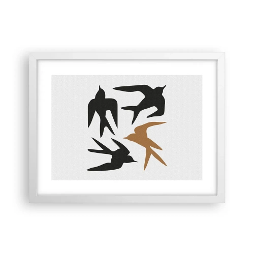 Plakát v bílém rámu - Vlaštovky - 40x30 cm