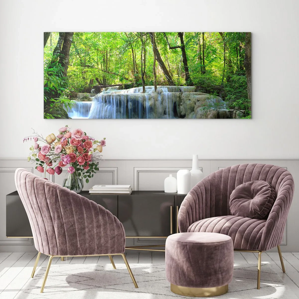 Obraz na skle - Utonout v tyrkysu a zeleni - 90x30 cm