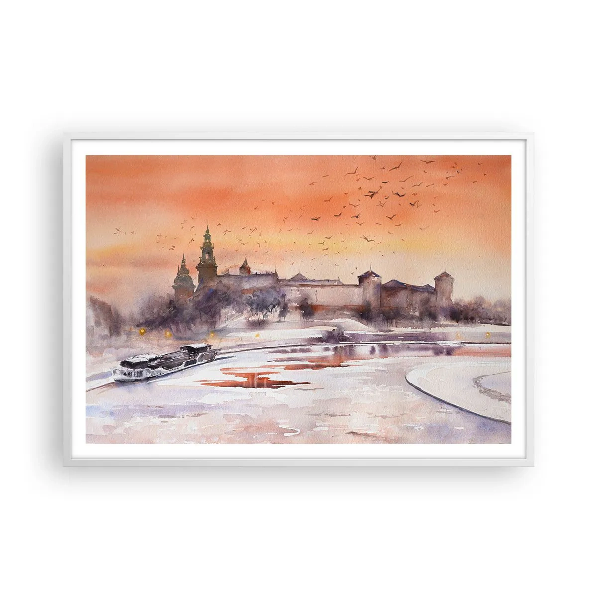 Plakát v bílém rámu - Královský západ slunce - 100x70 cm