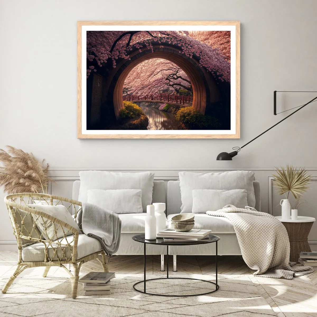 Plakát v rámu světlý dub - Japonské jaro - 50x40 cm
