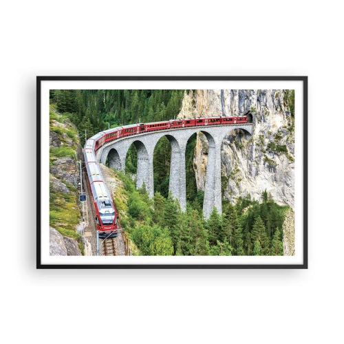 Plakát v černém rámu - Horský výhled přímo z vlaku - 100x70 cm