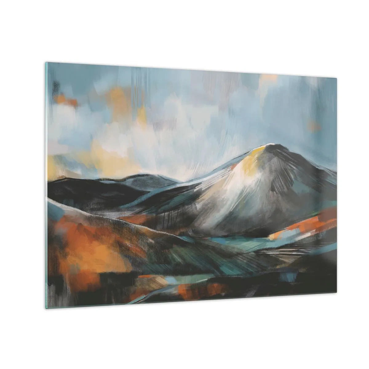 Obraz na skle - Malebná horská krajina v teplých i studených barvách - 70x50cm - Syrové i krásné - Moderní nástěnná dekorace do obývacího pokoje a ložnice ARTTOR