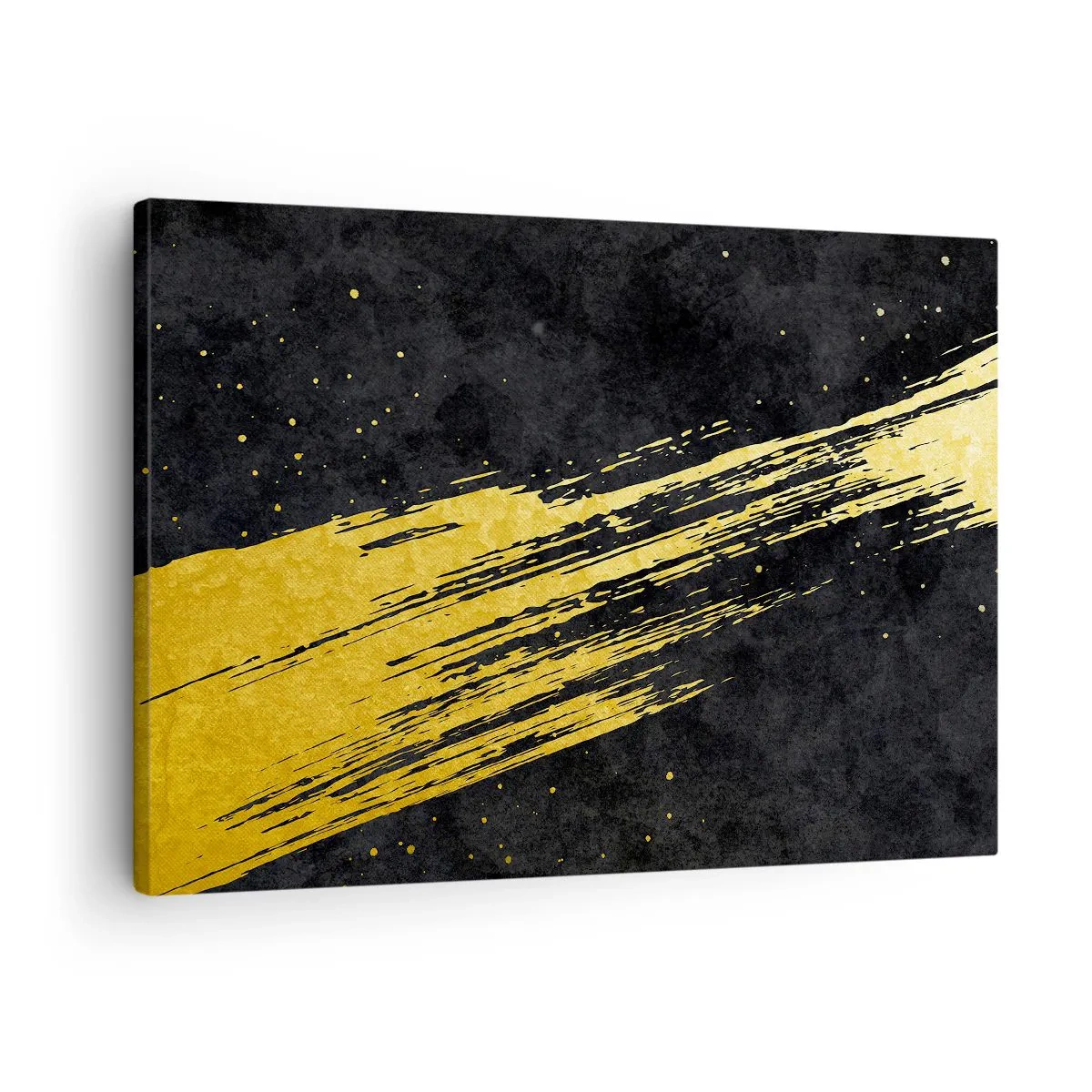 Obraz na plátně - Černé pozadí s dynamickými zlatými tahy štětcem - 70x50cm - Skok do hyperprostoru - Moderní nástěnná dekorace do obývacího pokoje a ložnice ARTTOR