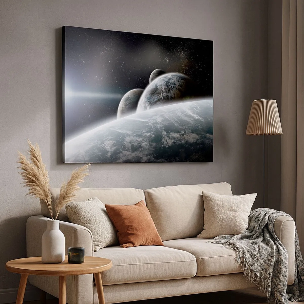 Obraz na plátně - Planety ve vesmíru na pozadí hvězd a galaxií - 70x50cm - Vesmírná hudba sfér - Moderní nástěnná dekorace do obývacího pokoje a ložnice ARTTOR