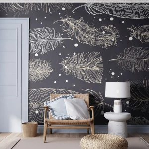 Fototapeta Premium Sand - Krajka s peřím - Ptačí pírko, Grafika, Kus - 200x140 cm