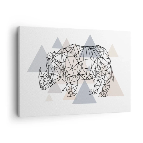 Obraz na plátně - Geometrický nosorožec na pozadí jemných trojúhelníků - 70x50cm - Struktura síly - Moderní nástěnná dekorace do obývacího pokoje a ložnice ARTTOR