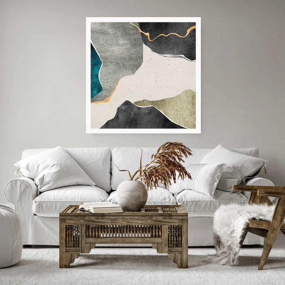 Plakát - Mozaiková kompozice se zlatou nití - 60x60 cm