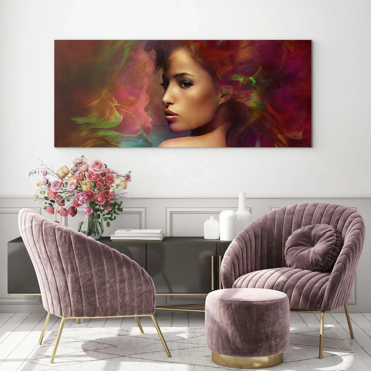 Obraz na skle - Krásnější než duha, jemnější než mlha - 140x50 cm