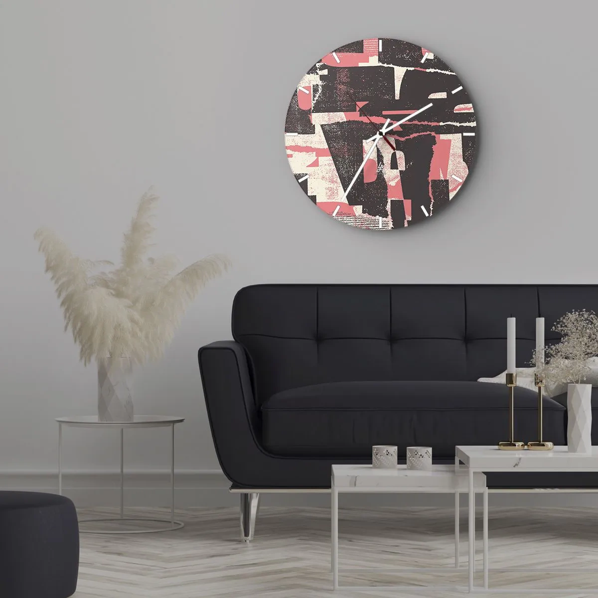 Nástěnné hodiny - Geometrická abstrakce v růžové, krémové a hnědé barvě - 30x30cm - Celý tento shon - Moderní nástěnná dekorace do obývacího pokoje, kuchyně a ložnice ARTTOR