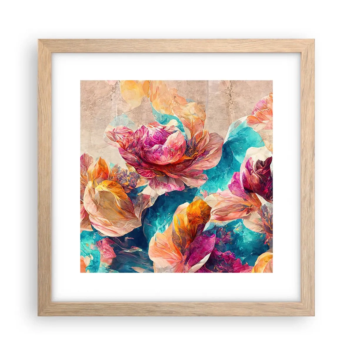 Plakát v rámu světlý dub - Barevné bohatství kytice - 30x30 cm