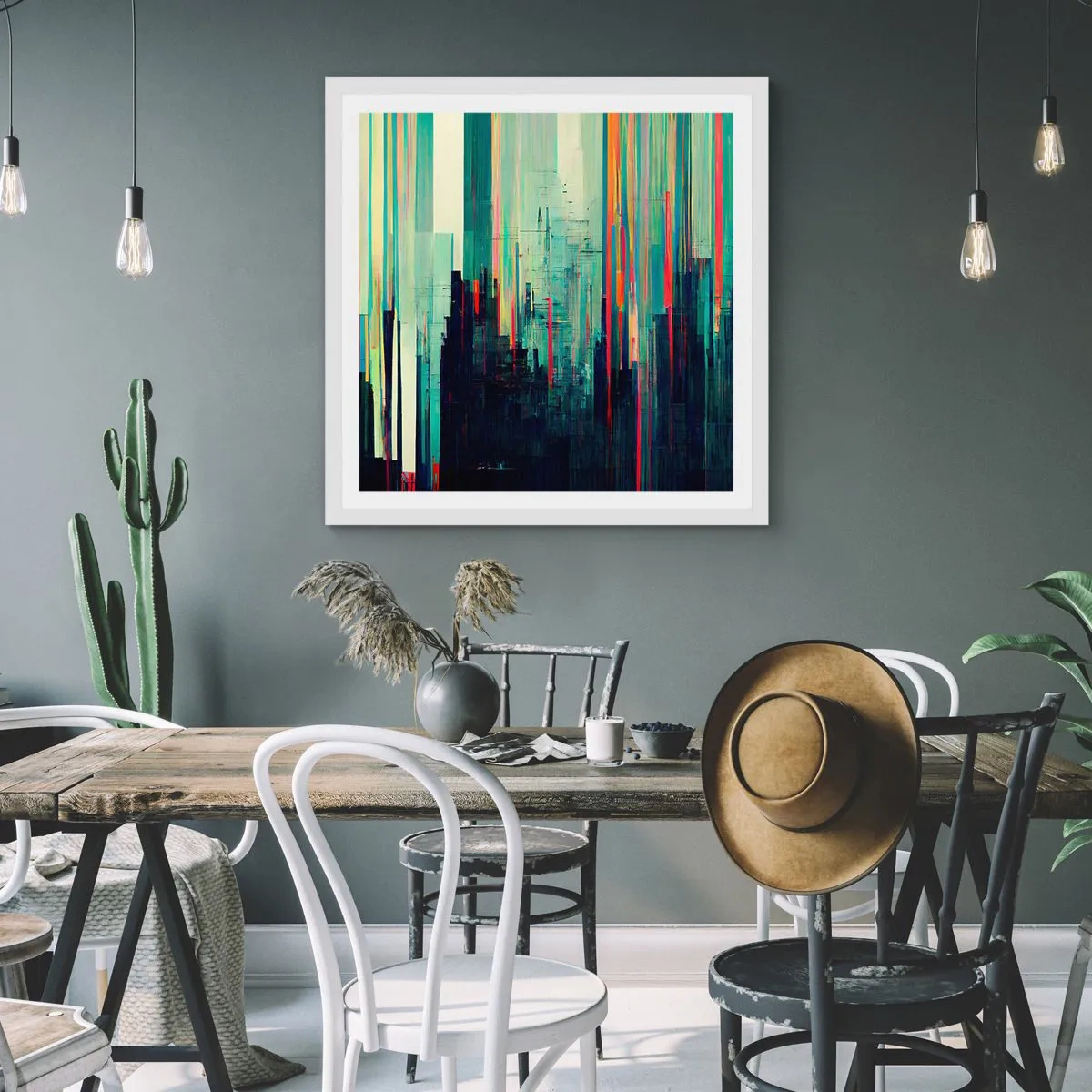 Plakát v bílém rámu - Futuristické město - 60x60 cm