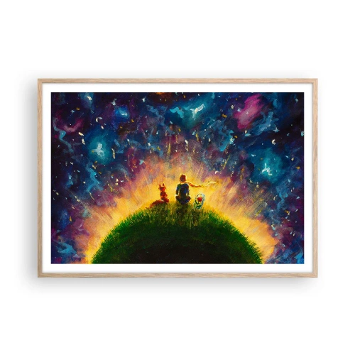 Plakát v rámu světlý dub - Láska a přátelství - celý svět - 100x70 cm