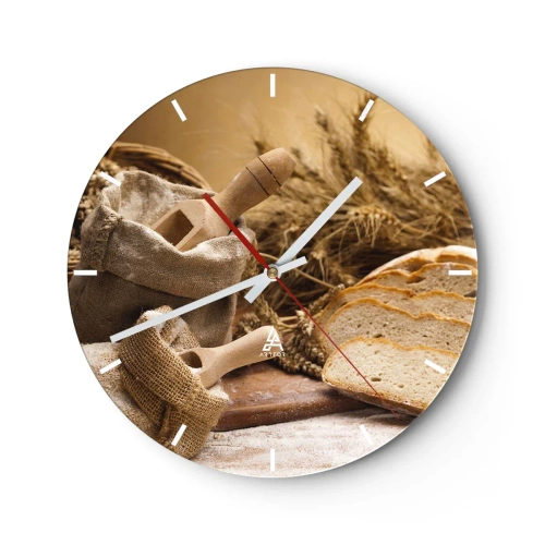 Nástěnné hodiny - Pytel mouky, chleba a klasů obilí v rustikálním stylu - 30x30cm - Jako utnout nožem - Moderní nástěnná dekorace do obývacího pokoje, kuchyně a ložnice ARTTOR