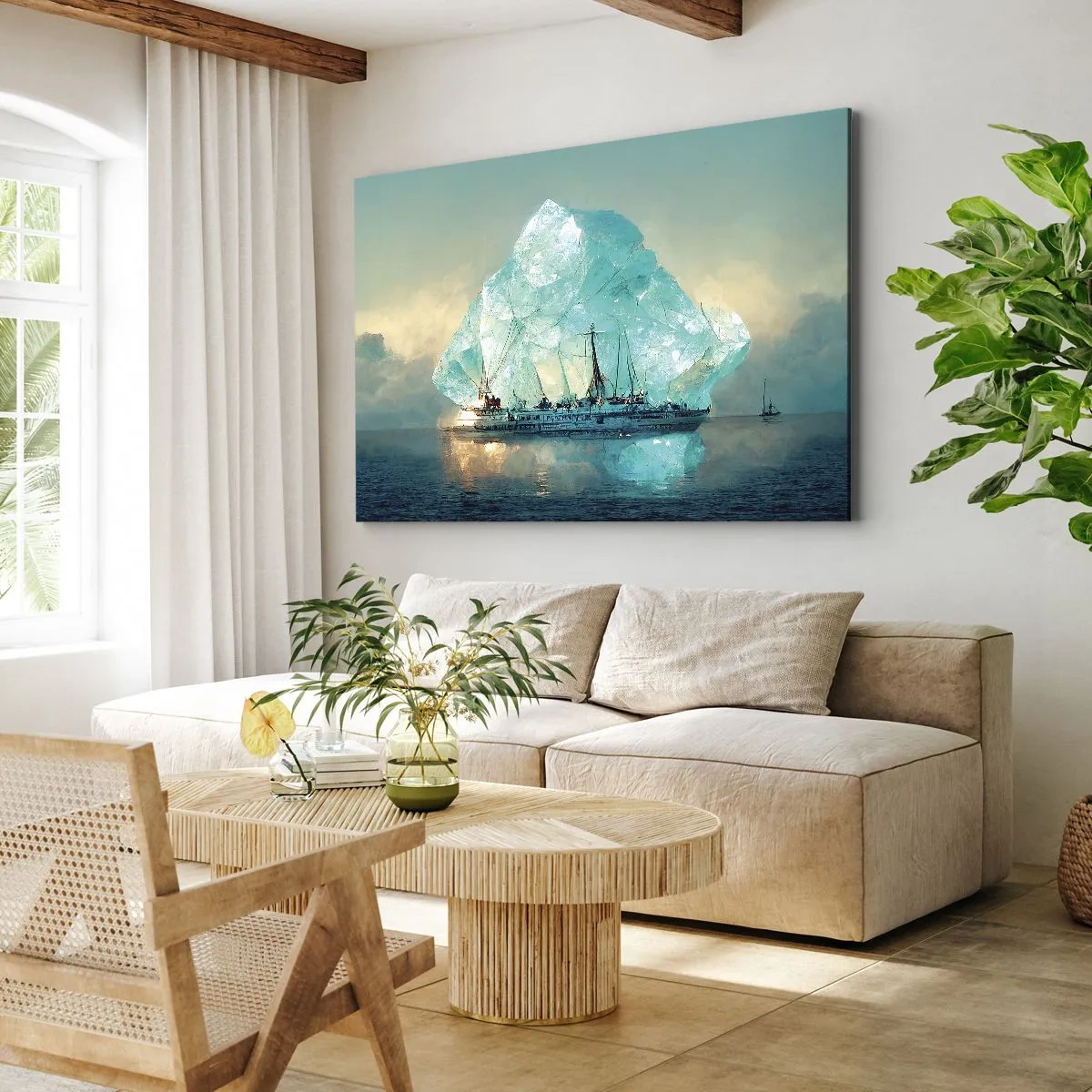 Obraz na plátně - Loď s majestátním ledovcem v pozadí - 70x50cm - Arktický briliant - Moderní nástěnná dekorace do obývacího pokoje a ložnice ARTTOR