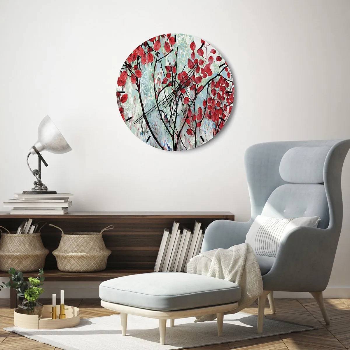 Nástěnné hodiny - Strom v šarlatové - 30x30 cm