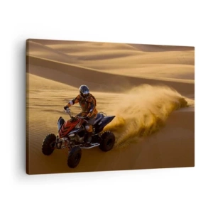 Obraz na plátně - Motocyklista na čtyřkolce uhánějící přes písečné duny pouště - 70x50cm - Na vlnách písku - Moderní nástěnná dekorace do obývacího pokoje a ložnice ARTTOR