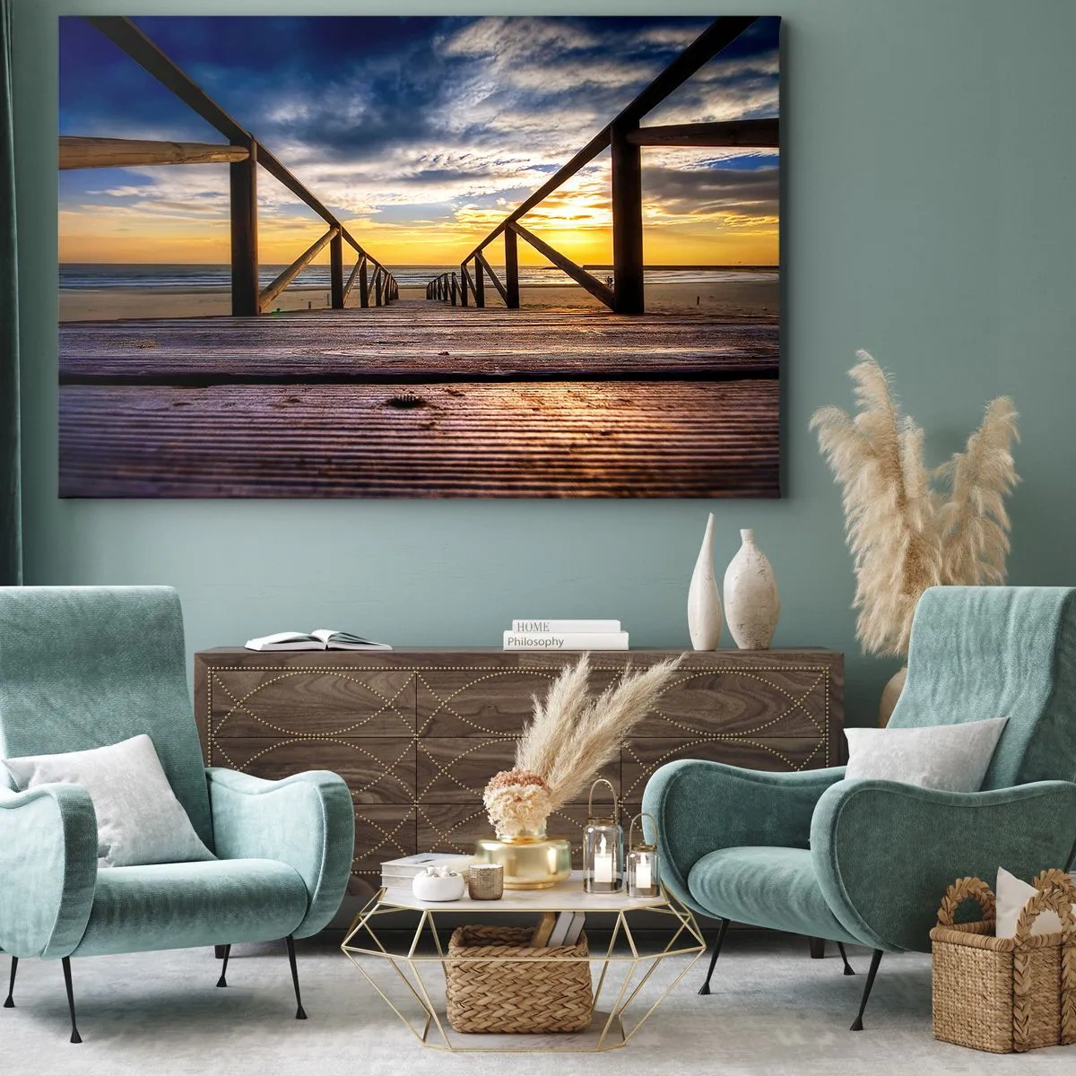 Obraz na plátně - Přímo na tichou pláž při západu slunce - 70x50 cm
