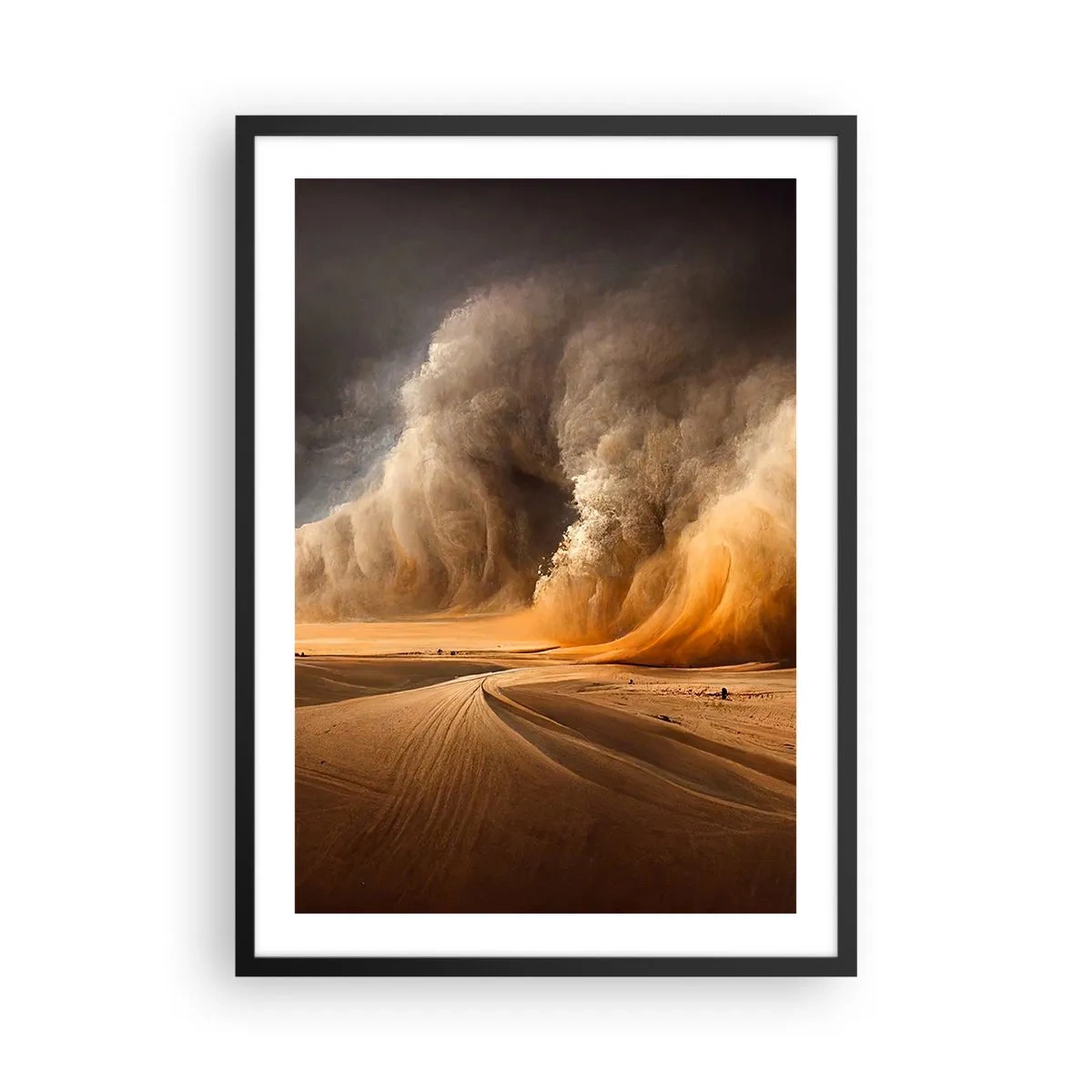 Plakát v černém rámu - Obrovská písečná bouře v poušti - 50x70cm - Hněv pouště - Moderní nástěnná dekorace do obývacího pokoje a ložnice ARTTOR