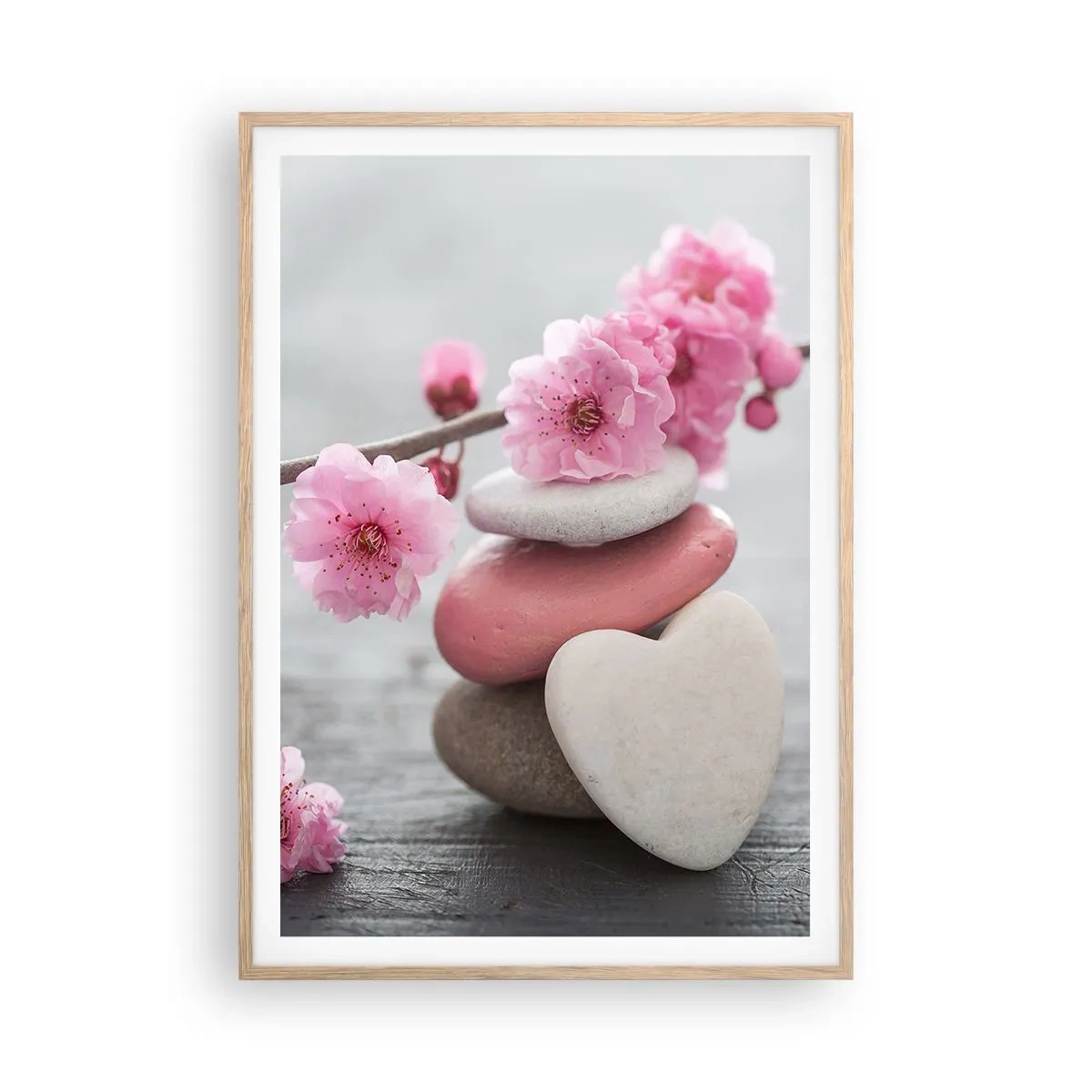 Plakát v rámu světlý dub - Blaženost s višňovým květem - 70x100 cm