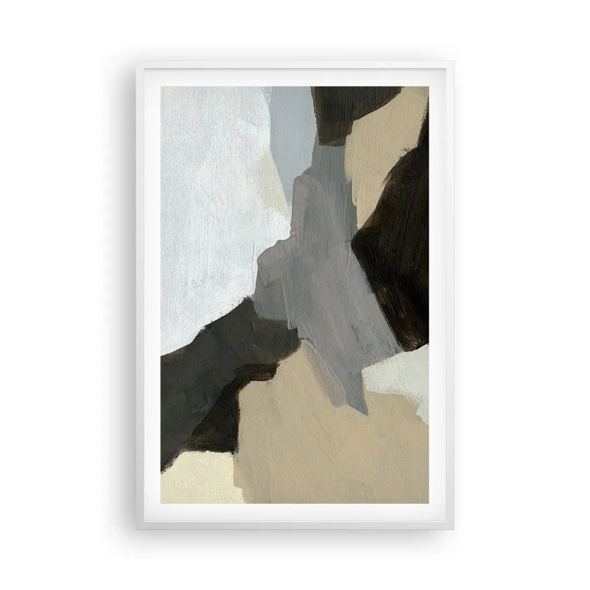 Plakát v bílém rámu - Abstrakce: křižovatka šedi - 61x91 cm