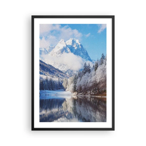 Plakát v černém rámu - Zasněžené hory se v zimě odrážejí v jezeře - 50x70cm - Sněhová stráž - Moderní nástěnná dekorace do obývacího pokoje a ložnice ARTTOR
