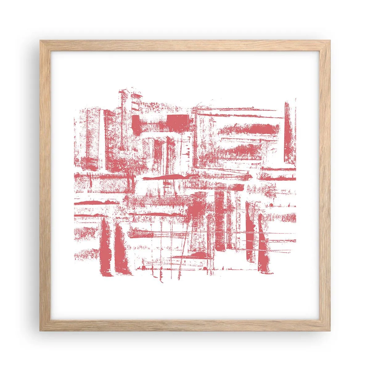 Plakát v rámu světlý dub - Červené město - 40x40 cm