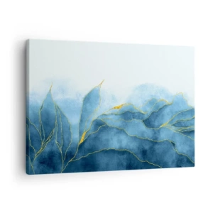 Obraz na plátně - Abstraktní vlny v odstínech modré se zlatými akcenty - 70x50cm - Blankyt ve zlatě - Moderní nástěnná dekorace do obývacího pokoje a ložnice ARTTOR