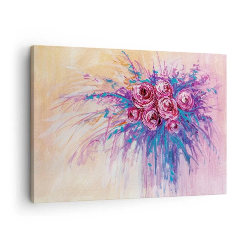 Obraz na plátně - Kytice růží v pastelových barvách - 70x50cm - Růžová fontána - Moderní nástěnná dekorace do obývacího pokoje a ložnice ARTTOR