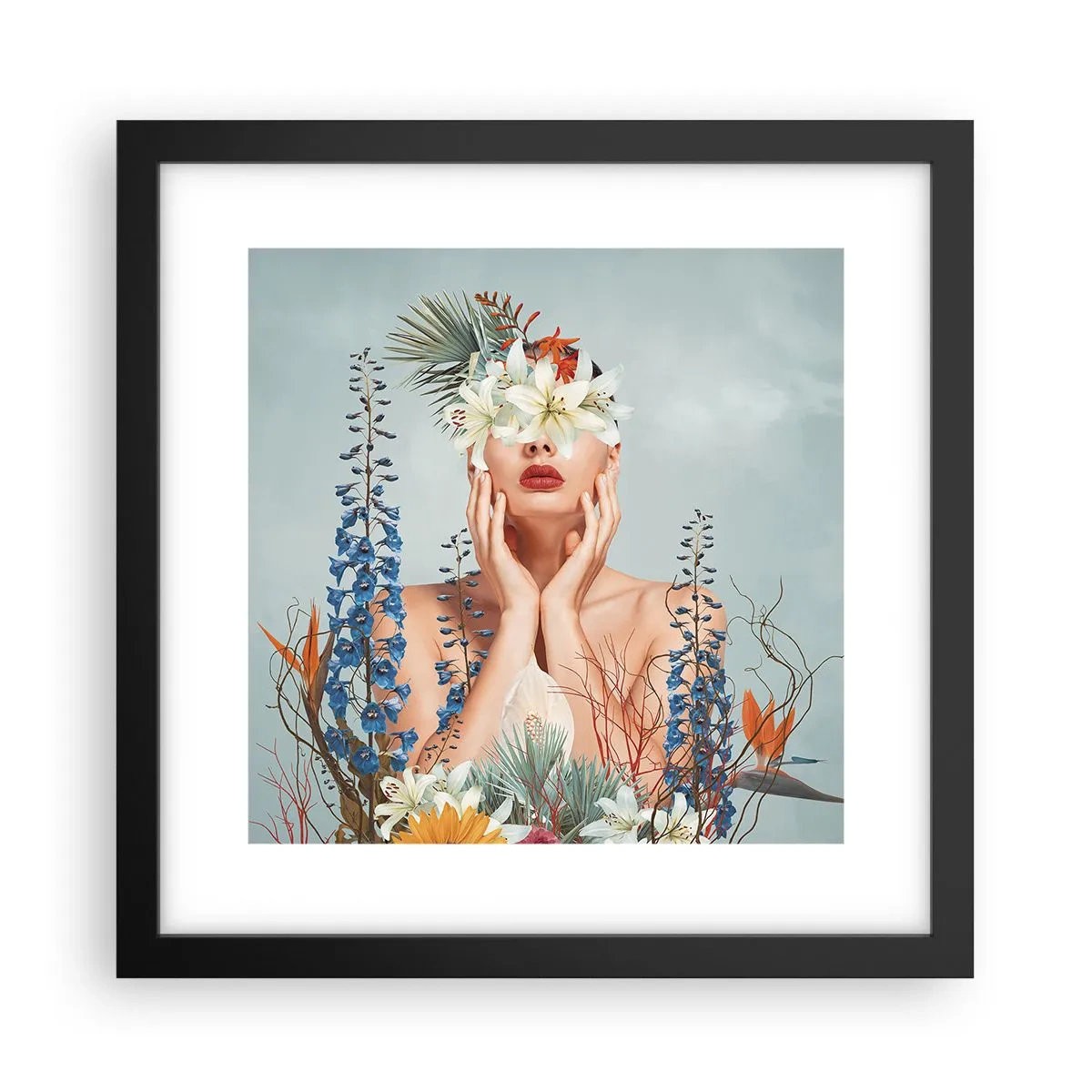 Plakát v černém rámu - Žena – květina - 30x30 cm