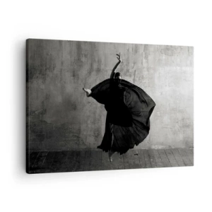 Obraz na plátně - Černá a bílá silueta tanečnice v pohybu na pozadí zdi - 70x50cm - Plné vášně - Moderní nástěnná dekorace do obývacího pokoje a ložnice ARTTOR