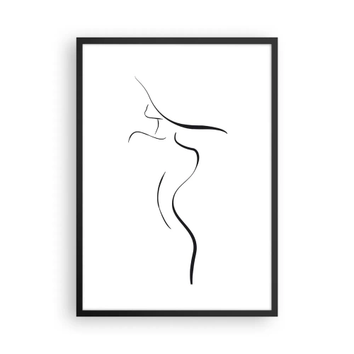 Plakát v černém rámu - Minimalistická silueta ženy nakreslená černou čarou. - 50x70cm - Nepolapitelná jako vlna - Moderní nástěnná dekorace do obývacího pokoje a ložnice ARTTOR