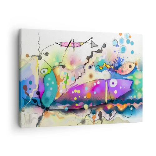 Obraz na plátně - Abstraktní ryby v barevné, surrealistické kompozici - 70x50cm - Chybí slova! - Moderní nástěnná dekorace do obývacího pokoje a ložnice ARTTOR