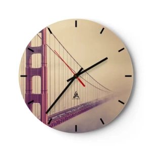 Nástěnné hodiny - Most Golden Gate v mlhavém pozadí - 30x30cm - Mezi nebem a zemí - Moderní nástěnná dekorace do obývacího pokoje, kuchyně a ložnice ARTTOR