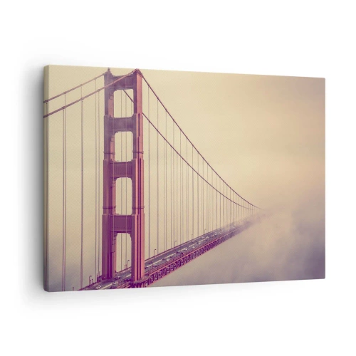 Obraz na plátně - Most v mlze v pastelových odstínech, symbol elegance a míru - 70x50cm - Mezi nebem a zemí - Moderní nástěnná dekorace do obývacího pokoje a ložnice ARTTOR