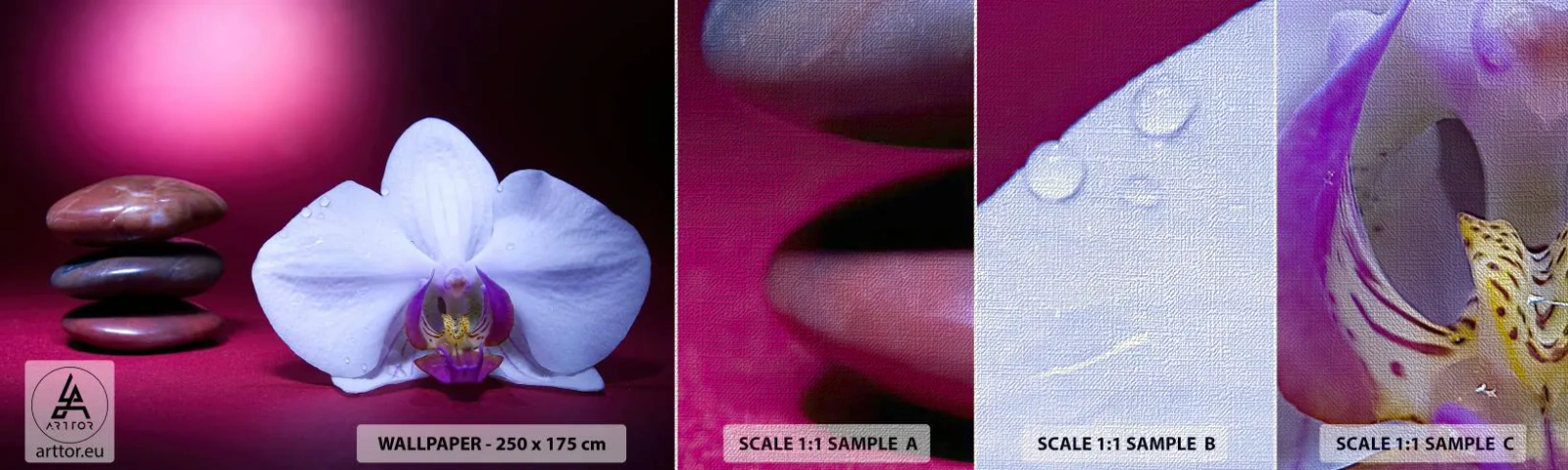 Vzor Fototapety Premium Canvas - Studie svěžesti ve fialové - Květiny, Lázně, Kameny - 100x30 cm