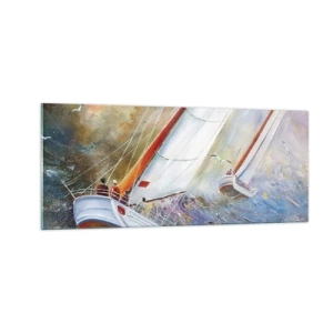 Obraz na skle - Běžící přes vlny - 100x40 cm