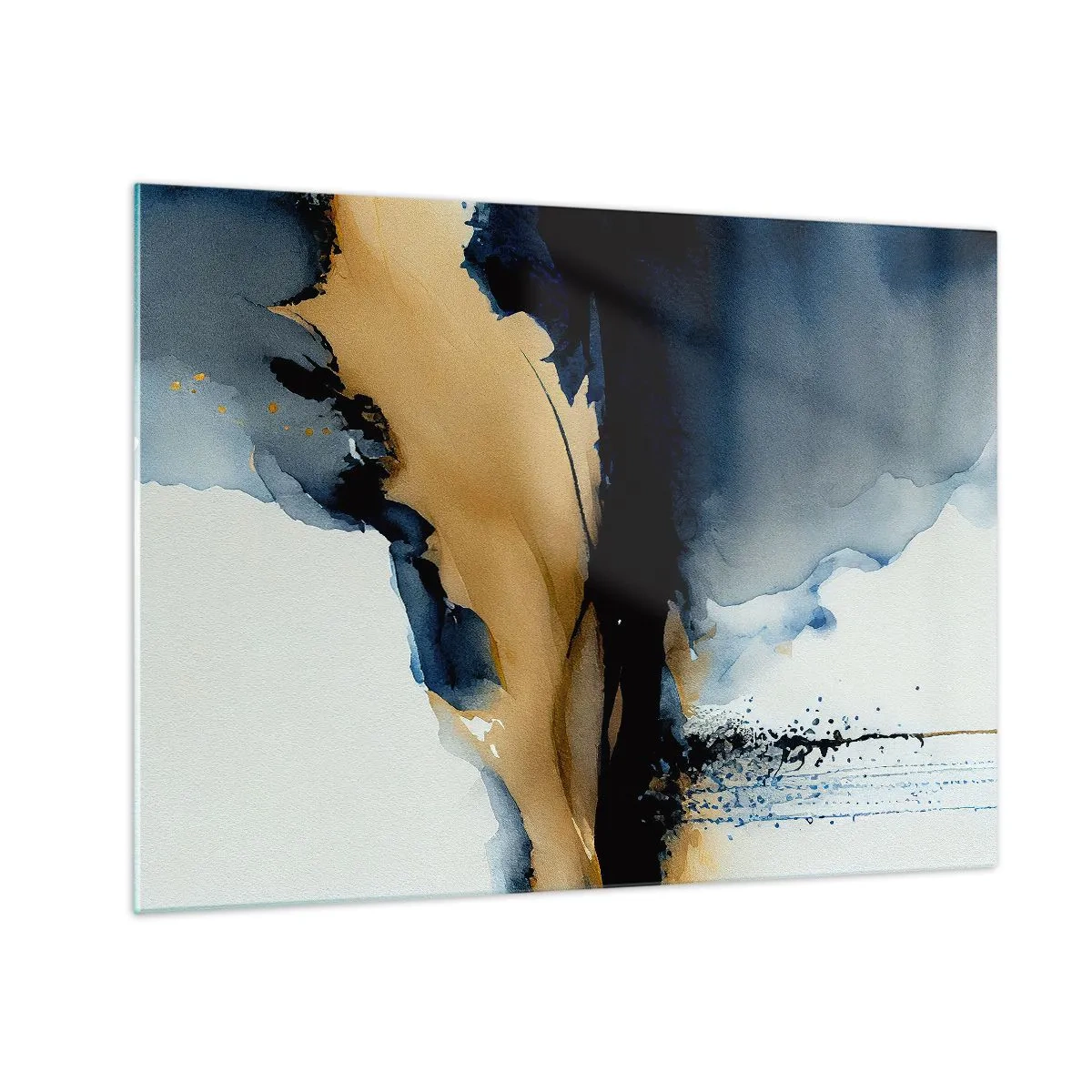 Obraz na skle - Abstraktní kompozice v odstínech tmavě modré a béžové - 70x50cm - Za závojem - Moderní nástěnná dekorace do obývacího pokoje a ložnice ARTTOR