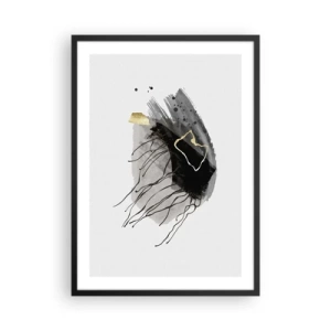 Plakát v černém rámu - Abstraktní kompozice v černých, šedých a zlatých tónech. - 50x70cm - V černé a zlaté - Moderní nástěnná dekorace do obývacího pokoje a ložnice ARTTOR