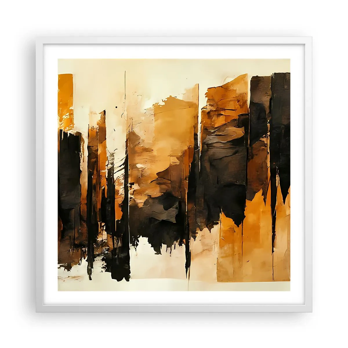 Plakát v bílém rámu - Harmonie černé a zlaté - 60x60 cm