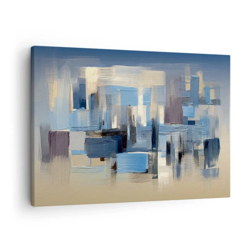 Obraz na plátně - Geometrické tvary v odstínech modré a béžové - 70x50cm - Modrá konstrukce - Moderní nástěnná dekorace do obývacího pokoje a ložnice ARTTOR