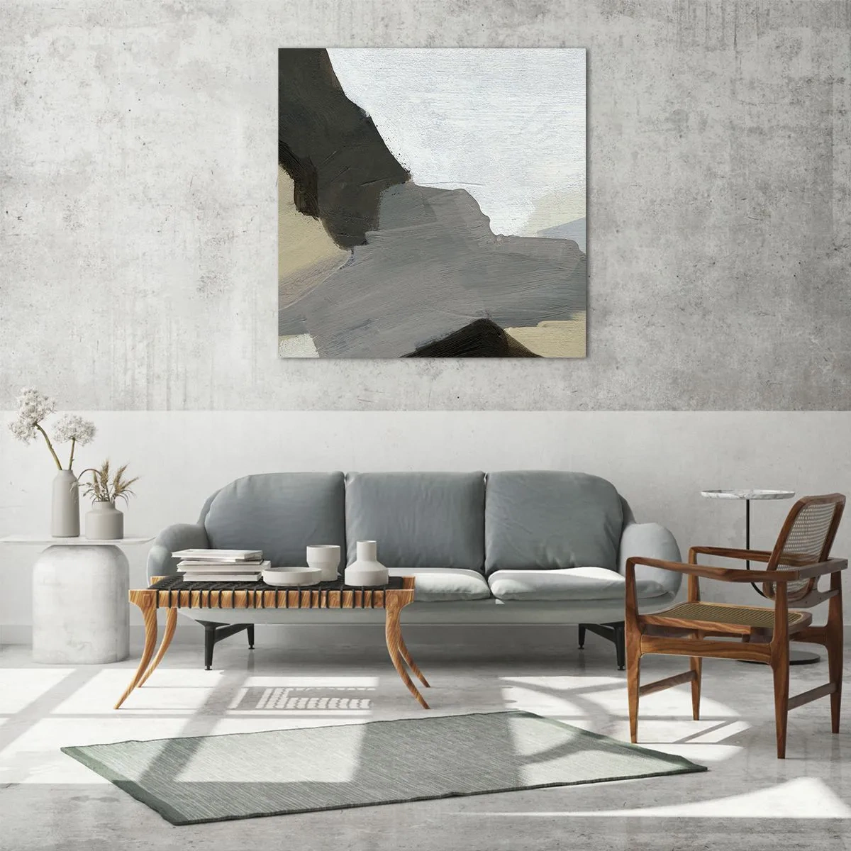 Obraz na skle - Abstrakce: křižovatka šedi - 60x60 cm