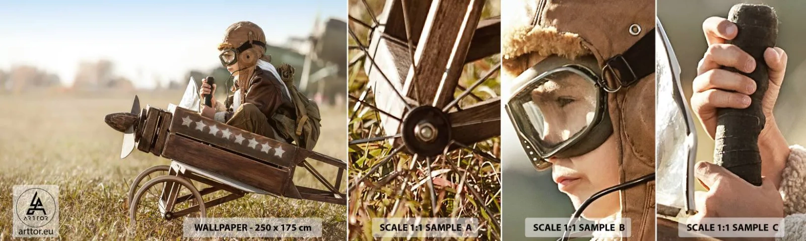 Vzor Fototapety Samolepicí Deluxe Sticker - Start do snů - Chlapec, Letadlo, Vinobraní - 100x30 cm