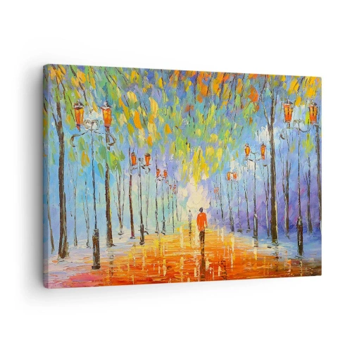 Obraz na plátně - Malebná procházka mezi lucernami za deštivé noci - 70x50cm - Noční píseň deště - Moderní nástěnná dekorace do obývacího pokoje a ložnice ARTTOR