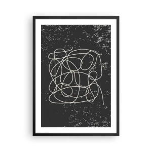 Plakát v černém rámu - Chaotické čáry na černém pozadí s bílými tečkami - 50x70cm - Toulání myslí - Moderní nástěnná dekorace do obývacího pokoje a ložnice ARTTOR