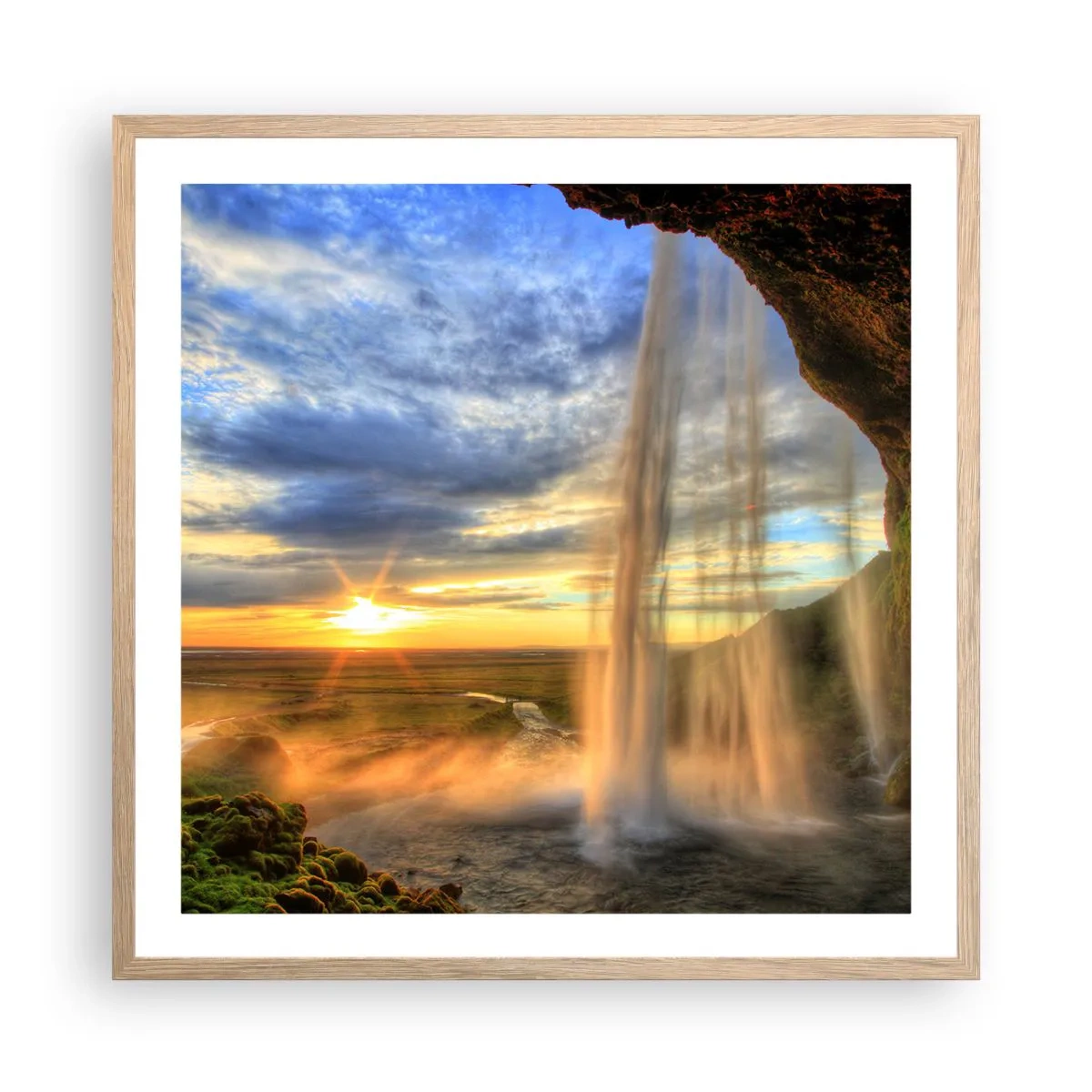 Plakát v rámu světlý dub - Svět za závojem kapek - 60x60 cm