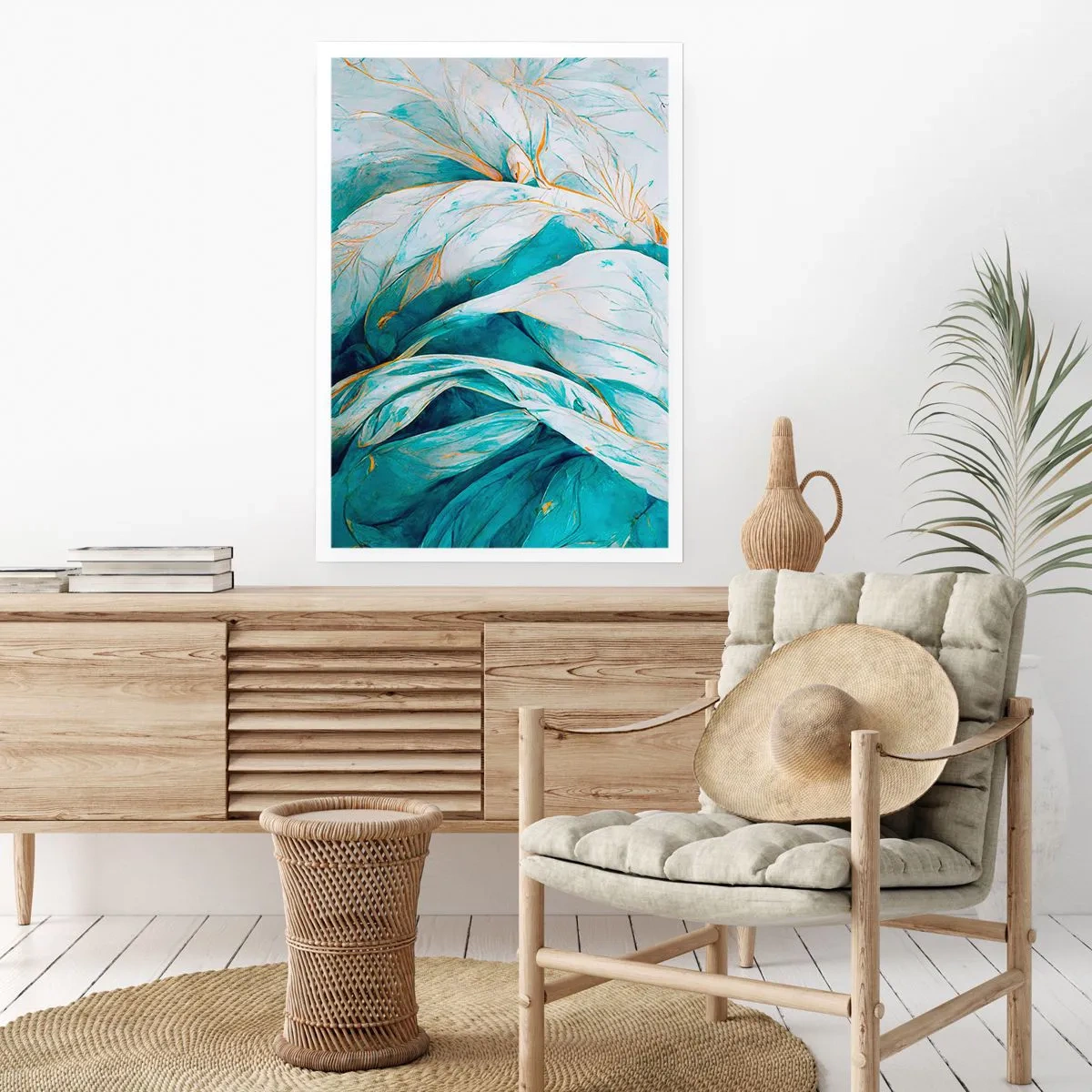 Plakát - Modrá abstrakce se zlatým motivem - 40x50 cm