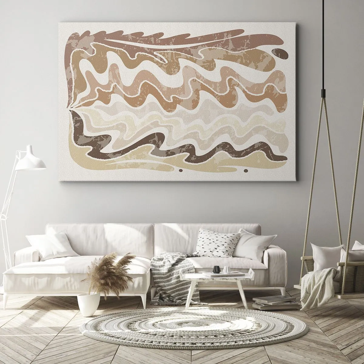 Obraz na plátně - Vlnité abstraktní čáry v béžových odstínech - 70x50cm - Dobrá energie – dobré emoce - Moderní nástěnná dekorace do obývacího pokoje a ložnice ARTTOR