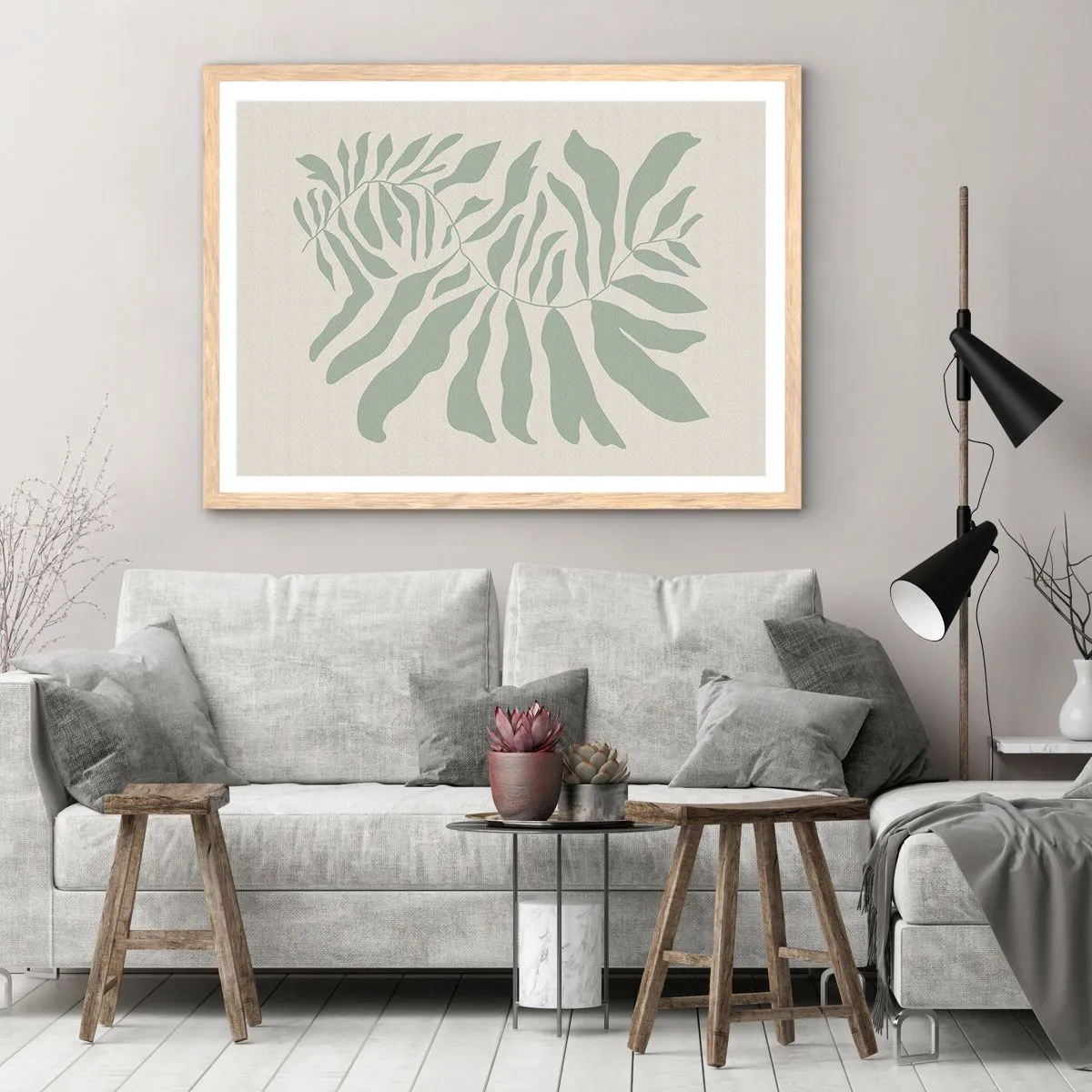 Plakát v rámu světlý dub - Smaragdová větev - 40x30 cm